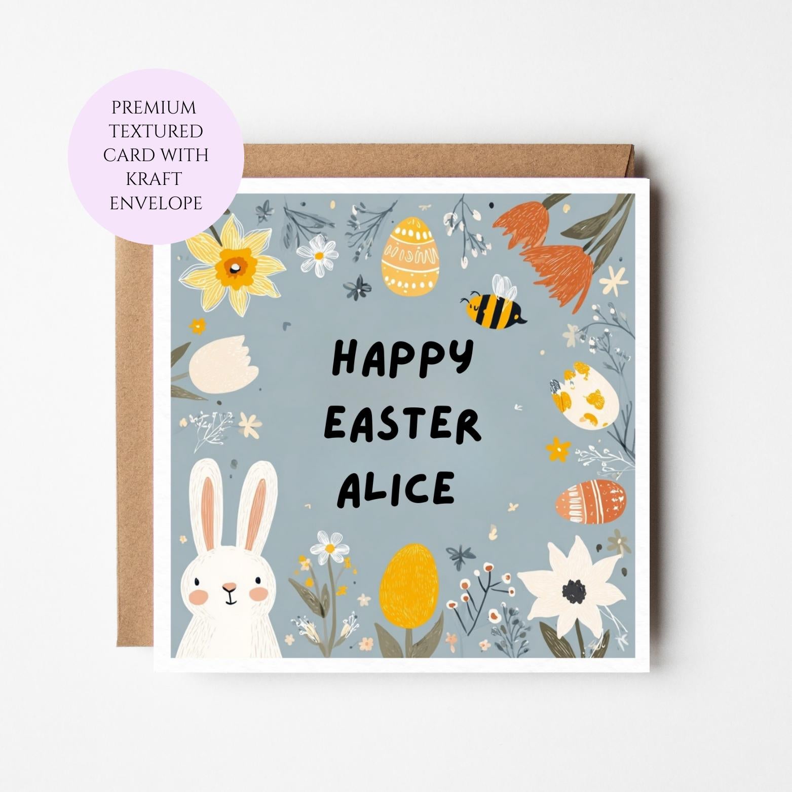 Personalised Blue Floral Easter Bunny Card