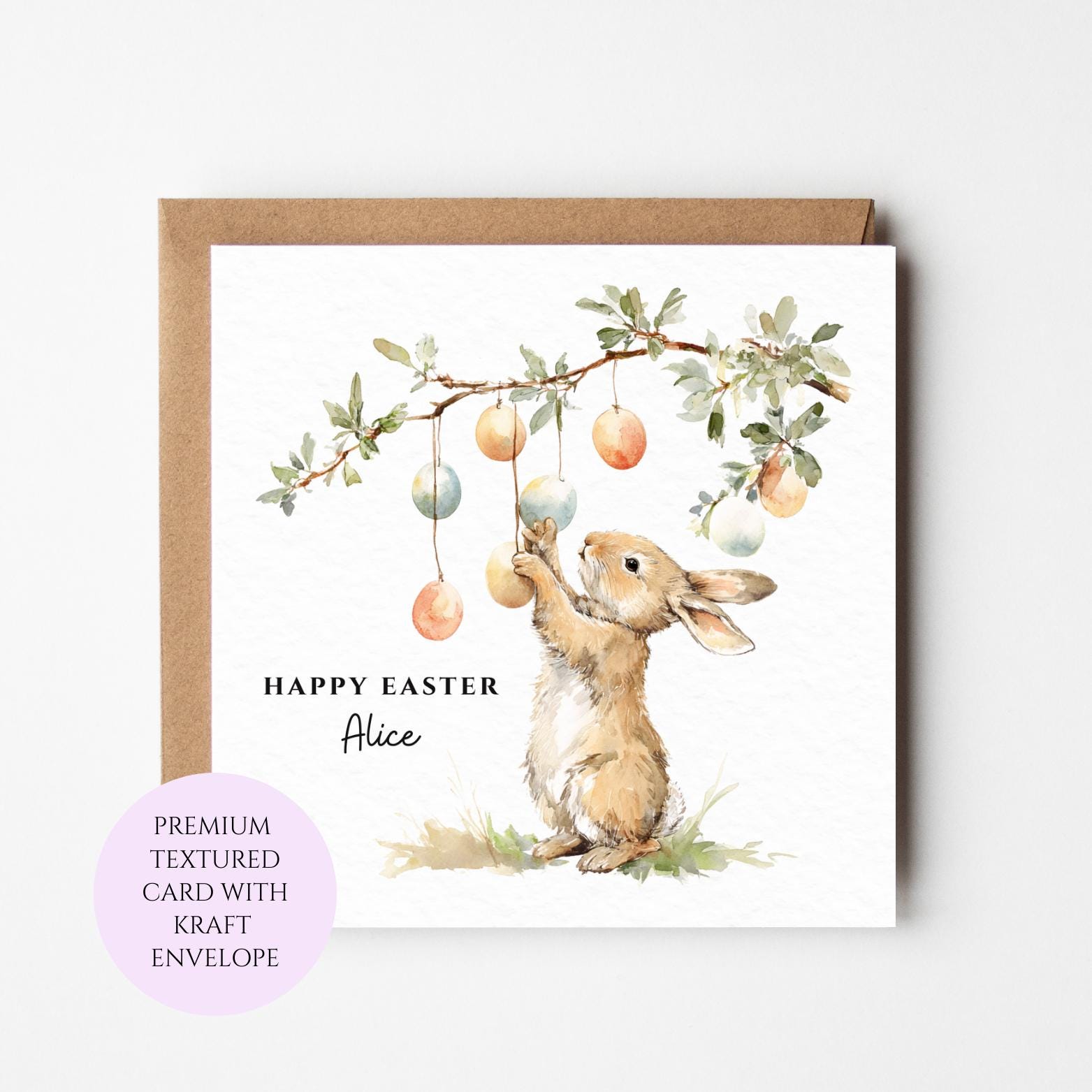 Personalised Easter Bunny Egg Branch Card