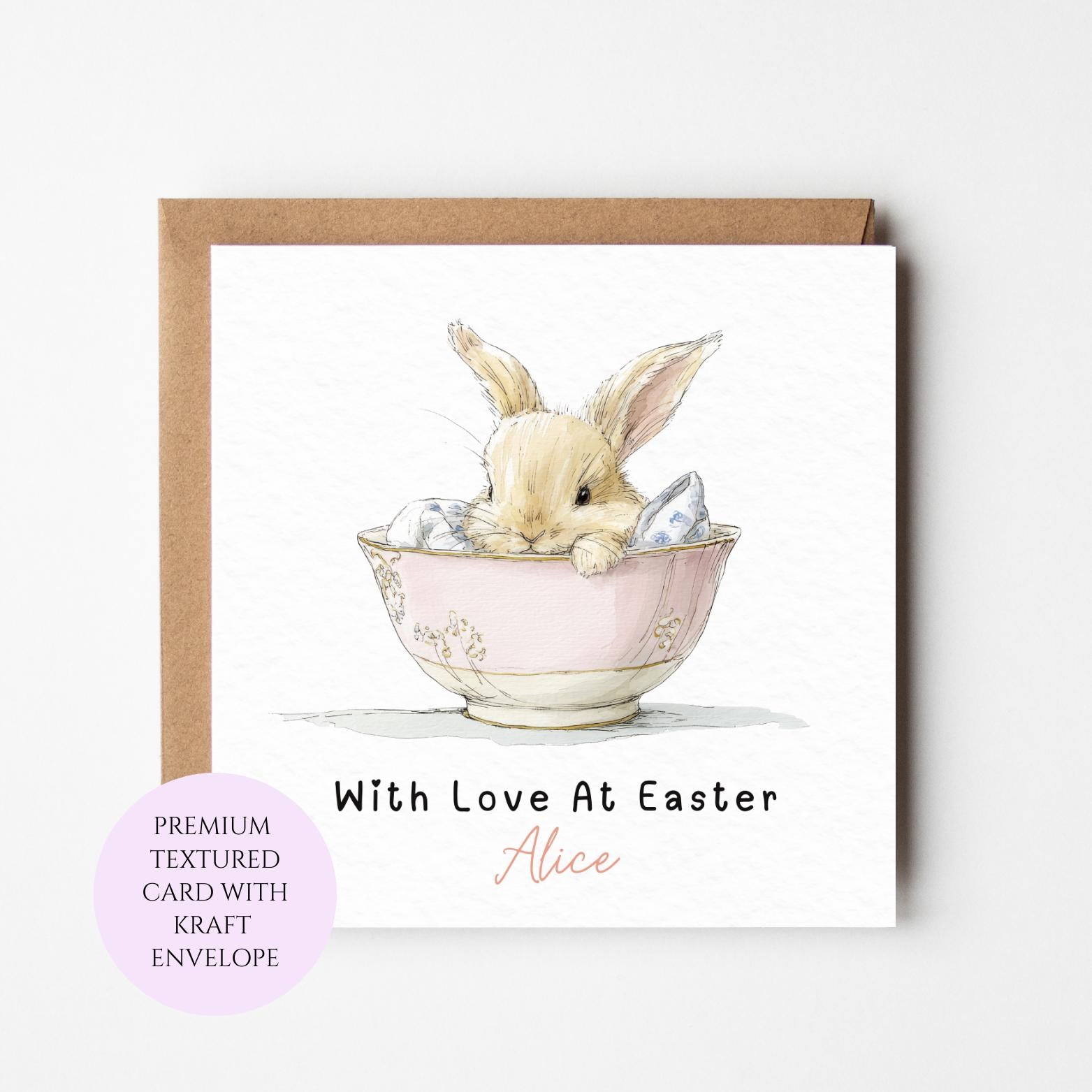 Personalised Easter Bunny Teacup Greeting Card
