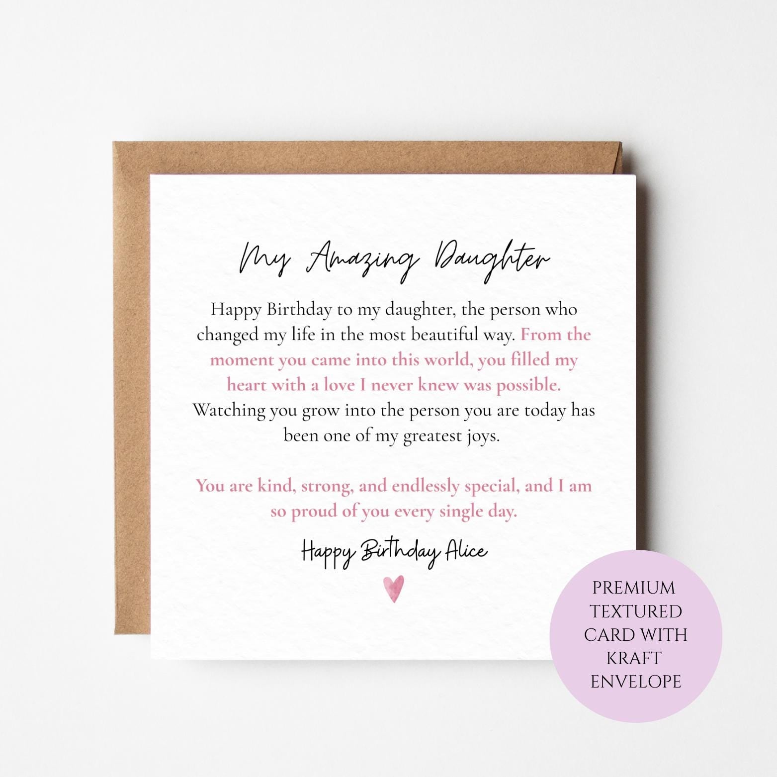 Heartfelt Birthday Card for Daughter – Loving, Proud Message (Textured Card)