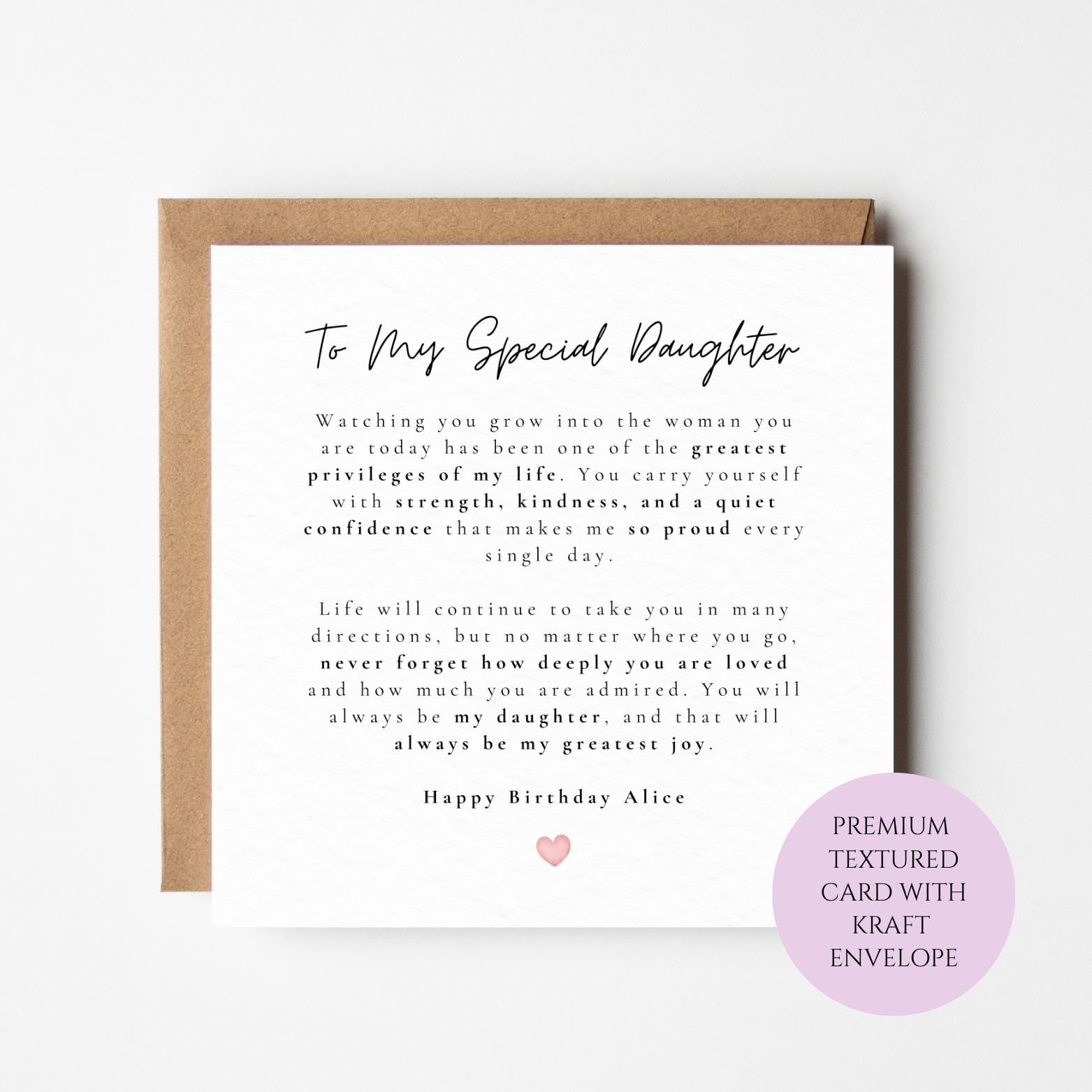 Personalised Daughter Birthday Card, Heartfelt Message, Keepsake Gift, Textured Card