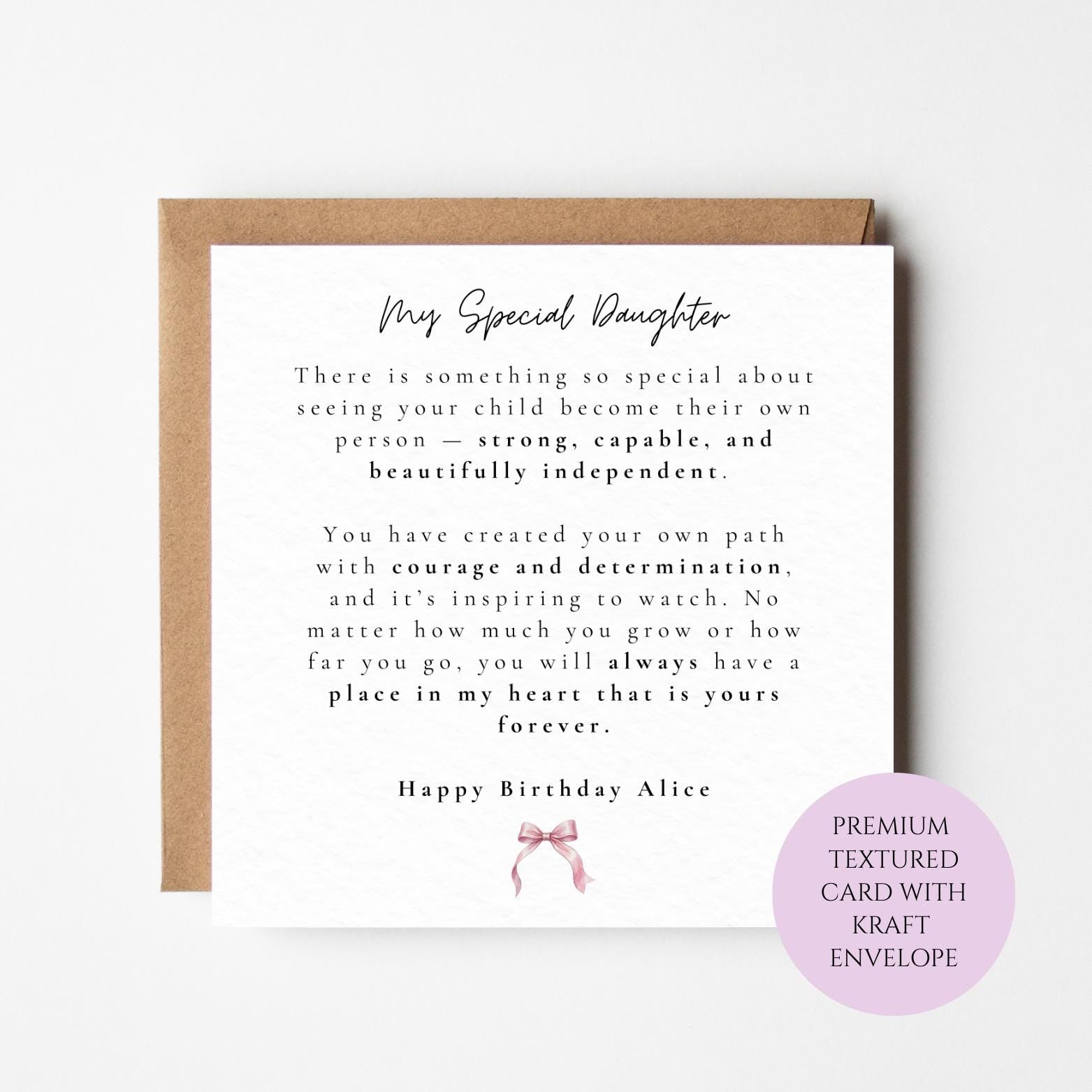 Personalised Daughter Birthday Card, Courage Determination Message, Keepsake Card