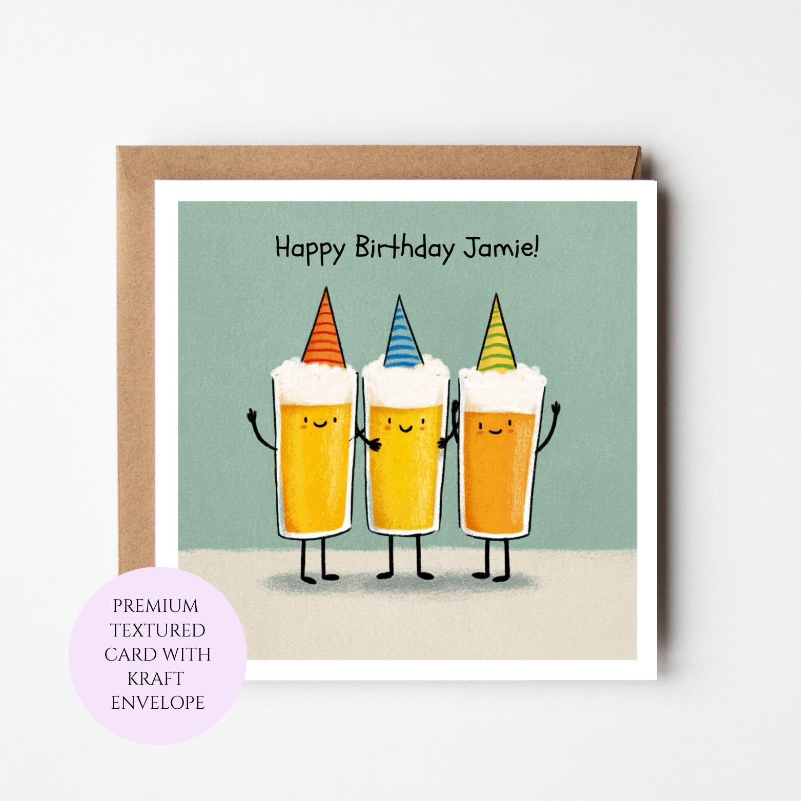 Funny Beer Birthday Card, Three Happy Beers, Him or Her Greeting Card