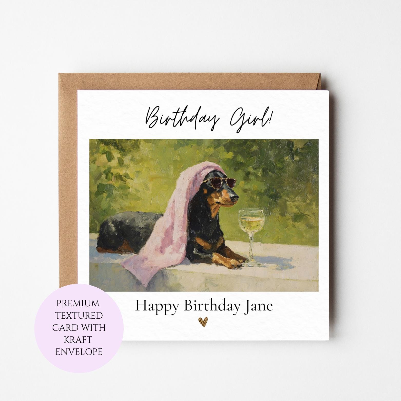 Dachshund Birthday Card, Dog Lover Wine Card for Her