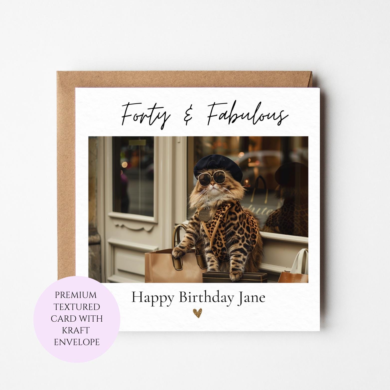 Forty & Birthday Card, Stylish Shopping Cat, Cat Lover Gift