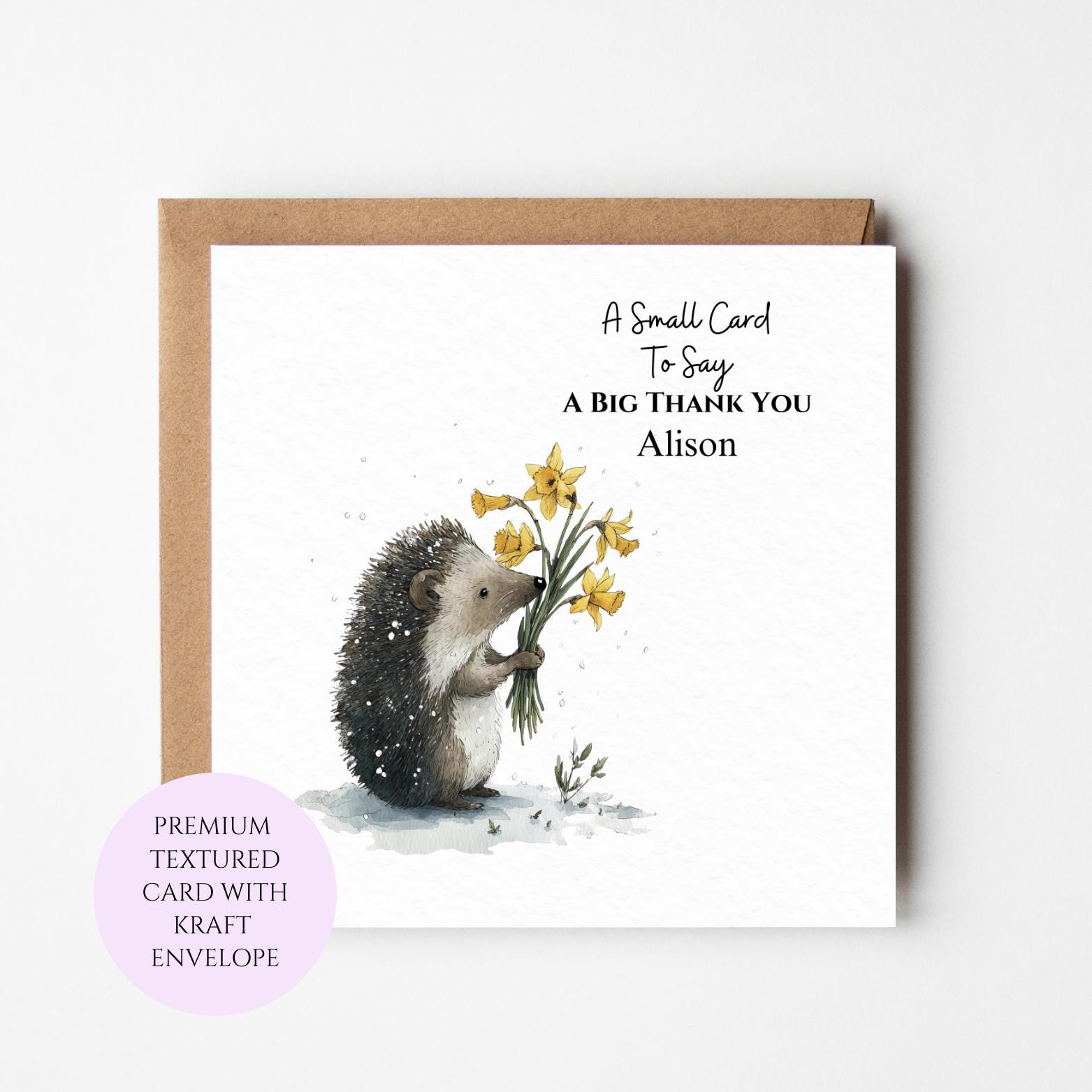 Personalised Hedgehog Floral Thank You Card, Watercolour Animal Greeting Card