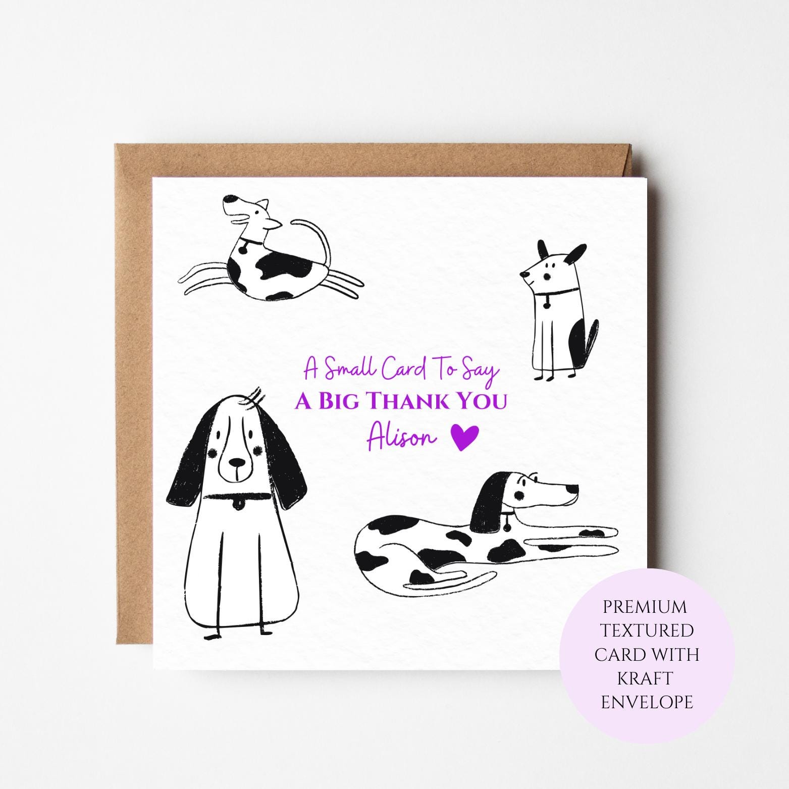 Personalised Whimsical Dog Thank You Card, Hand-Drawn Sketch Design, Animal Lover Gift