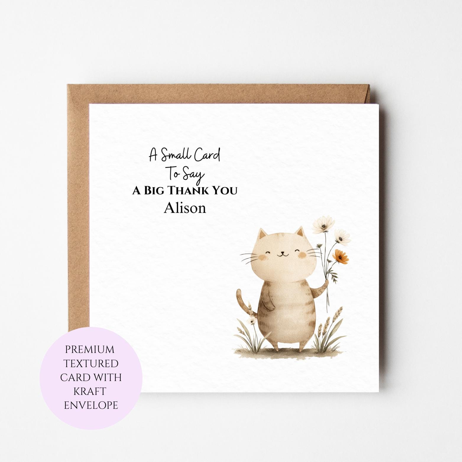 Personalised Cat Floral Thank You Card, Watercolor Kitten Appreciation Note