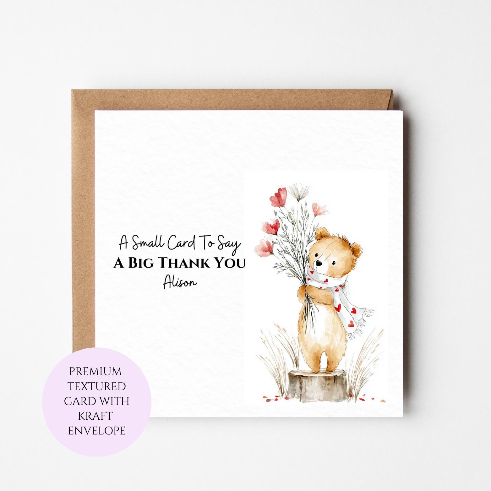 Personalised Bear Floral Thank You Card, Animal Appreciation Card