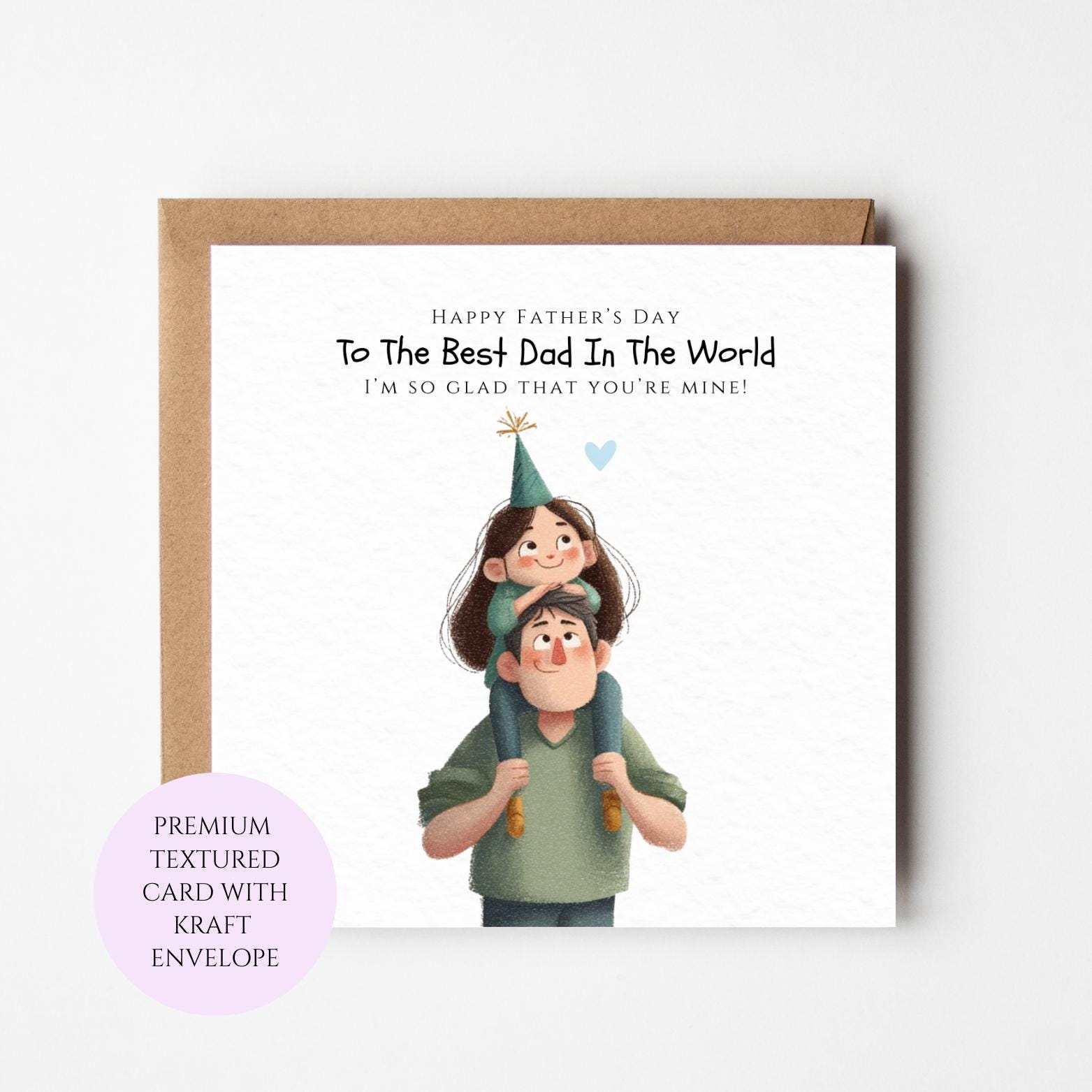 Fathers Day Card, Dad Child Illustration, Heartfelt Sentiment, Textured Card Kraft Envelope