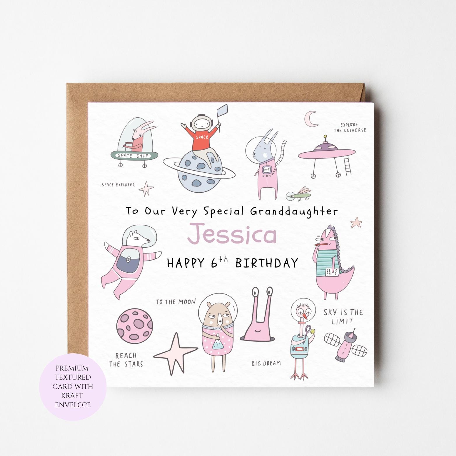 Space-Themed Birthday Card for Granddaughter - Rocket and Galaxy Art