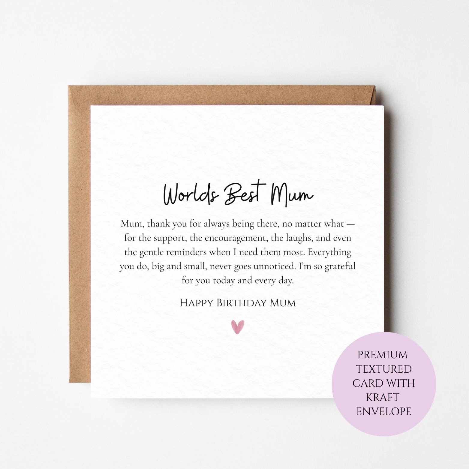 Mum Birthday Card: Heartfelt Message - Luxury Textured Paper