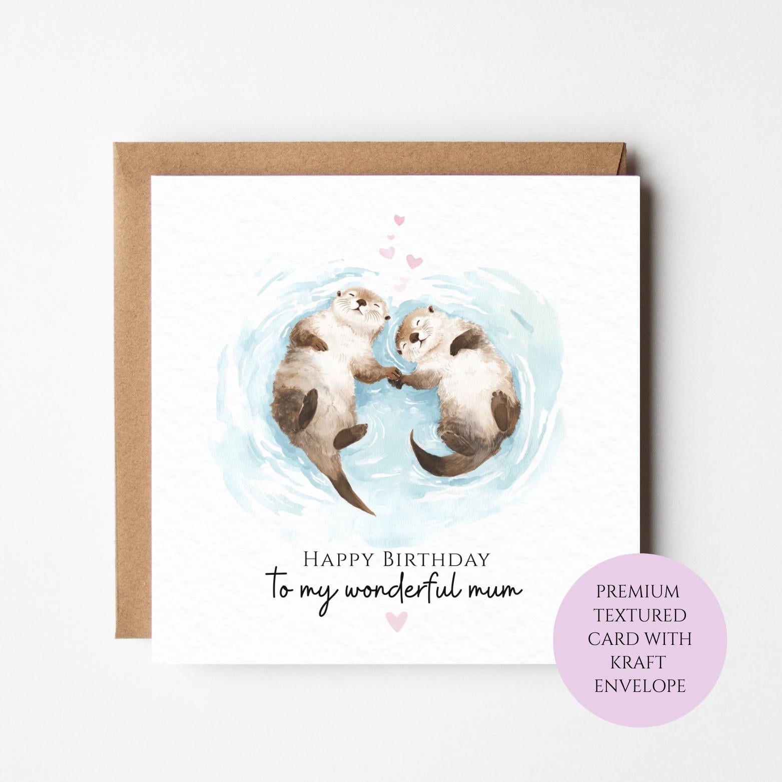 Otter Mum Birthday Card, Heartfelt Animal Love, Blank Inside, Textured Cardstock