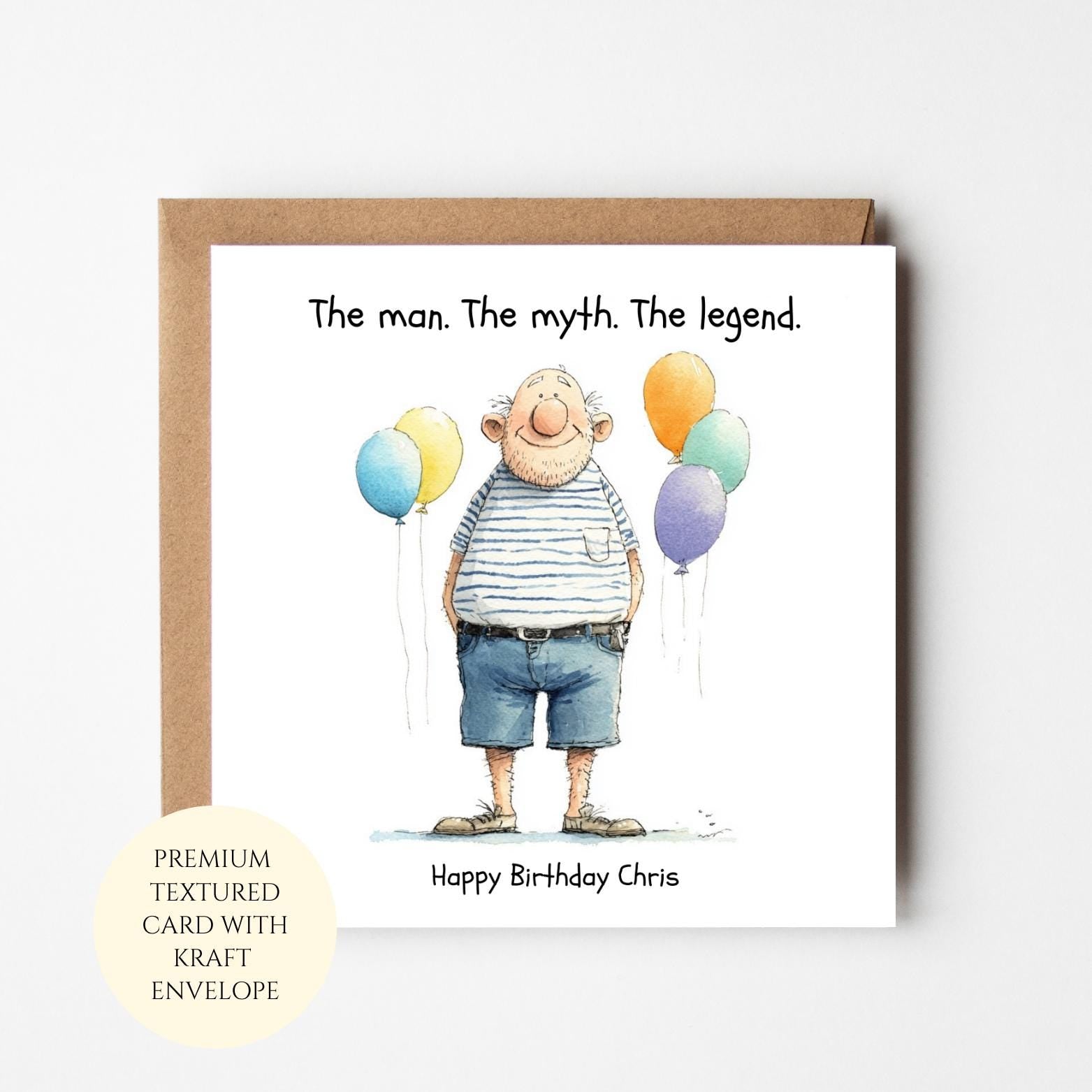 Personalised Birthday Card for Him: The Man The Myth The Legend - Watercolor Design