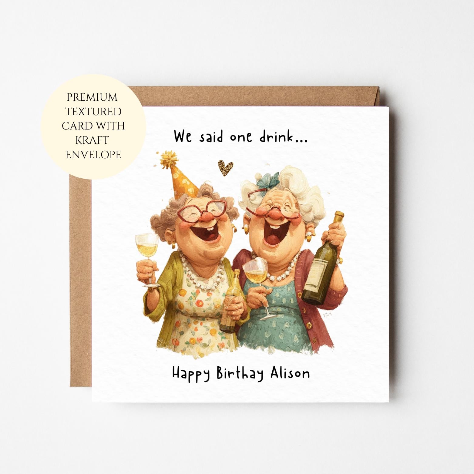 Personalised Funny Wine Birthday Card: One Drink Joke for Her or Friend