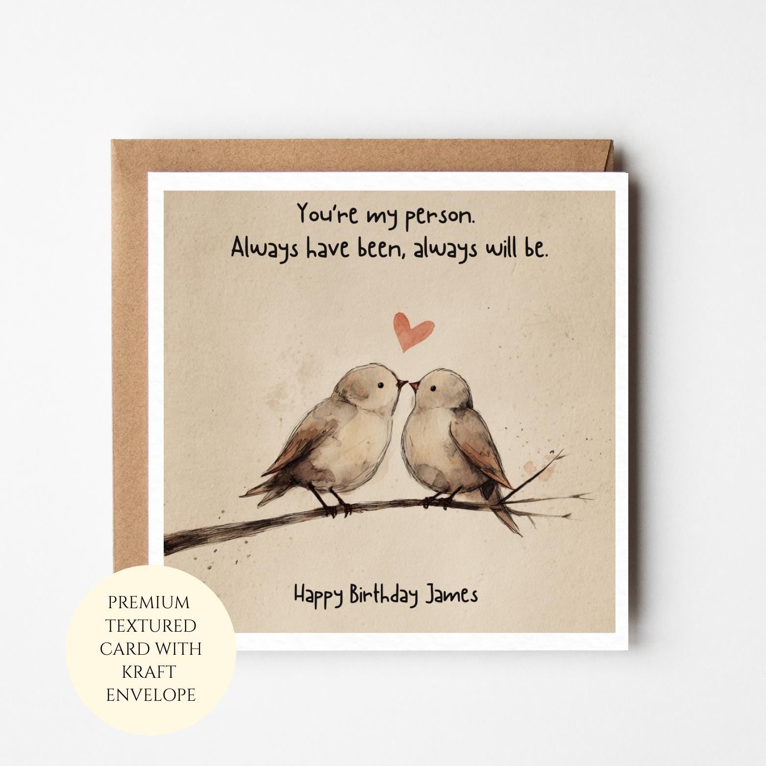 Personalised Romantic Birthday Card - You’re My Person, Birds Design