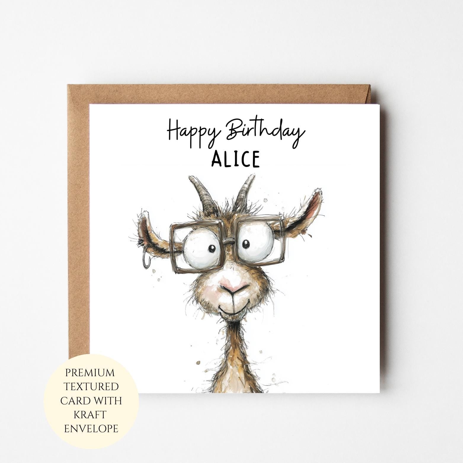 Goat Birthday Card: Soft Watercolor - Personalised for Her