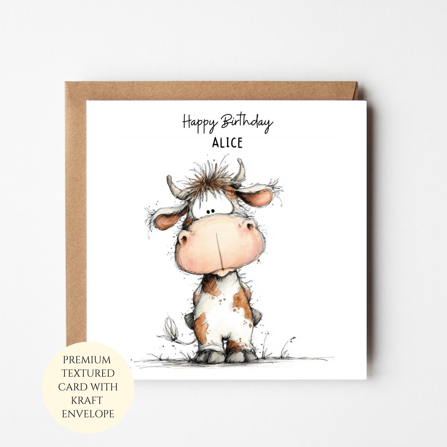 Personalised Cow Birthday Card - Fun Farm Animal for Her