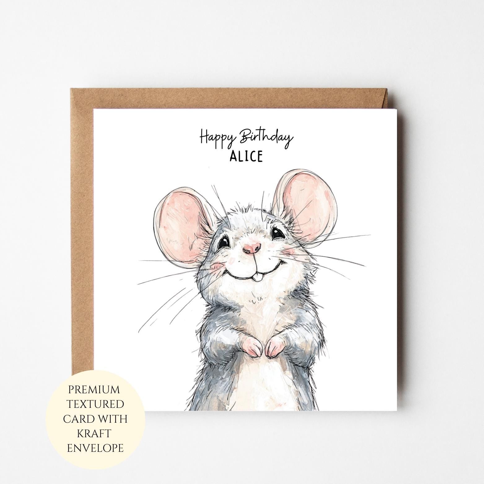 Mouse Birthday Card: Watercolor Illustration (Personalised for Her)