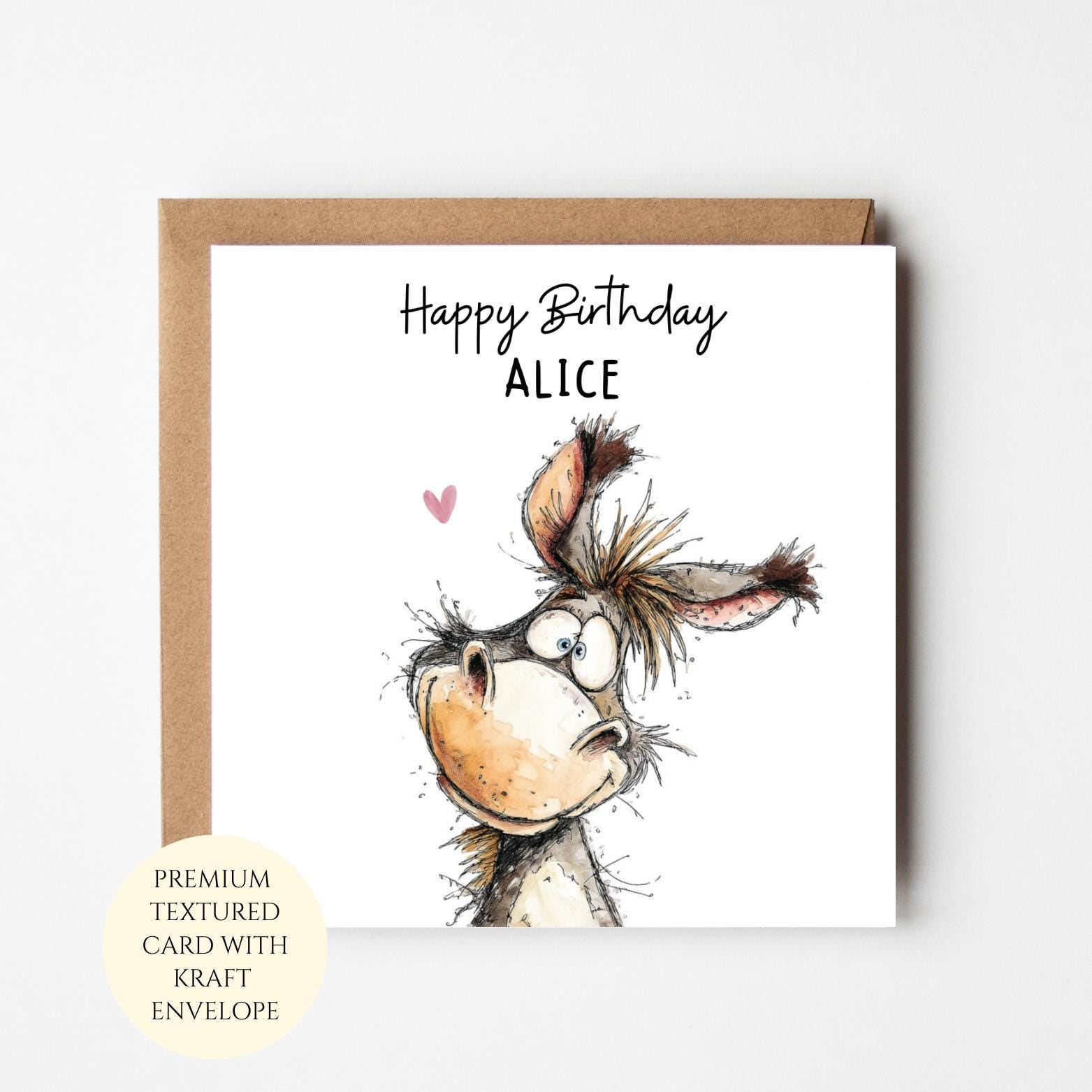 Donkey Birthday Card: Adorable Illustration - Personalised for Women
