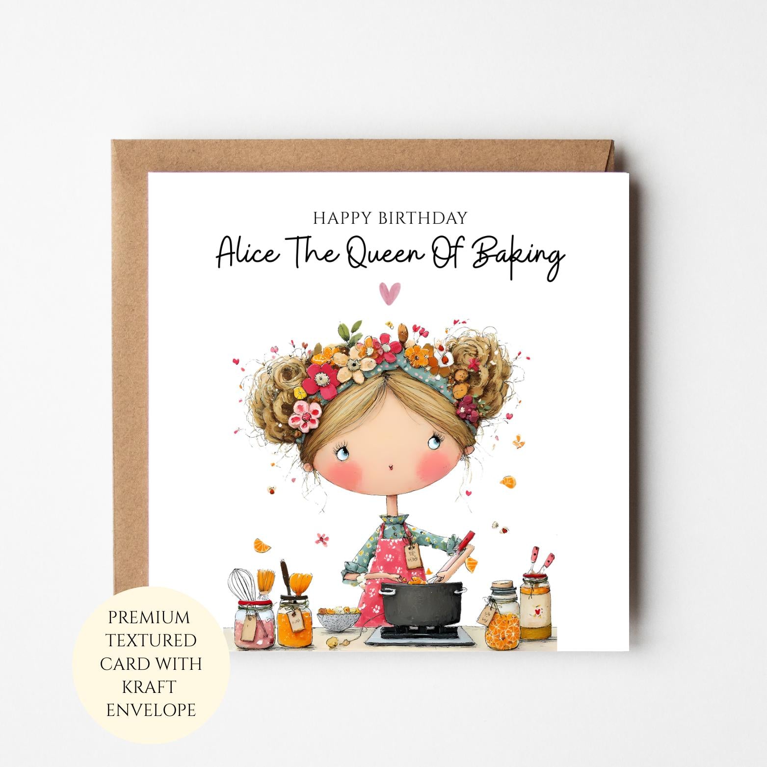 Personalised Baking Queen Birthday Card, Textured Card (With Envelope)