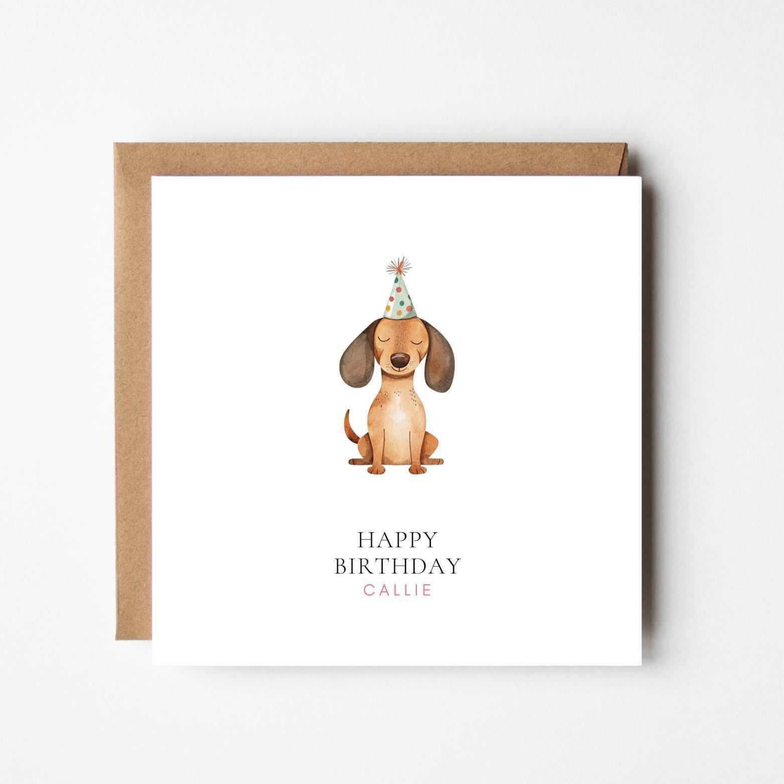 Personalised Dachshund Birthday Card – Whimsical Sausage Dog Greeting (150mm Square)