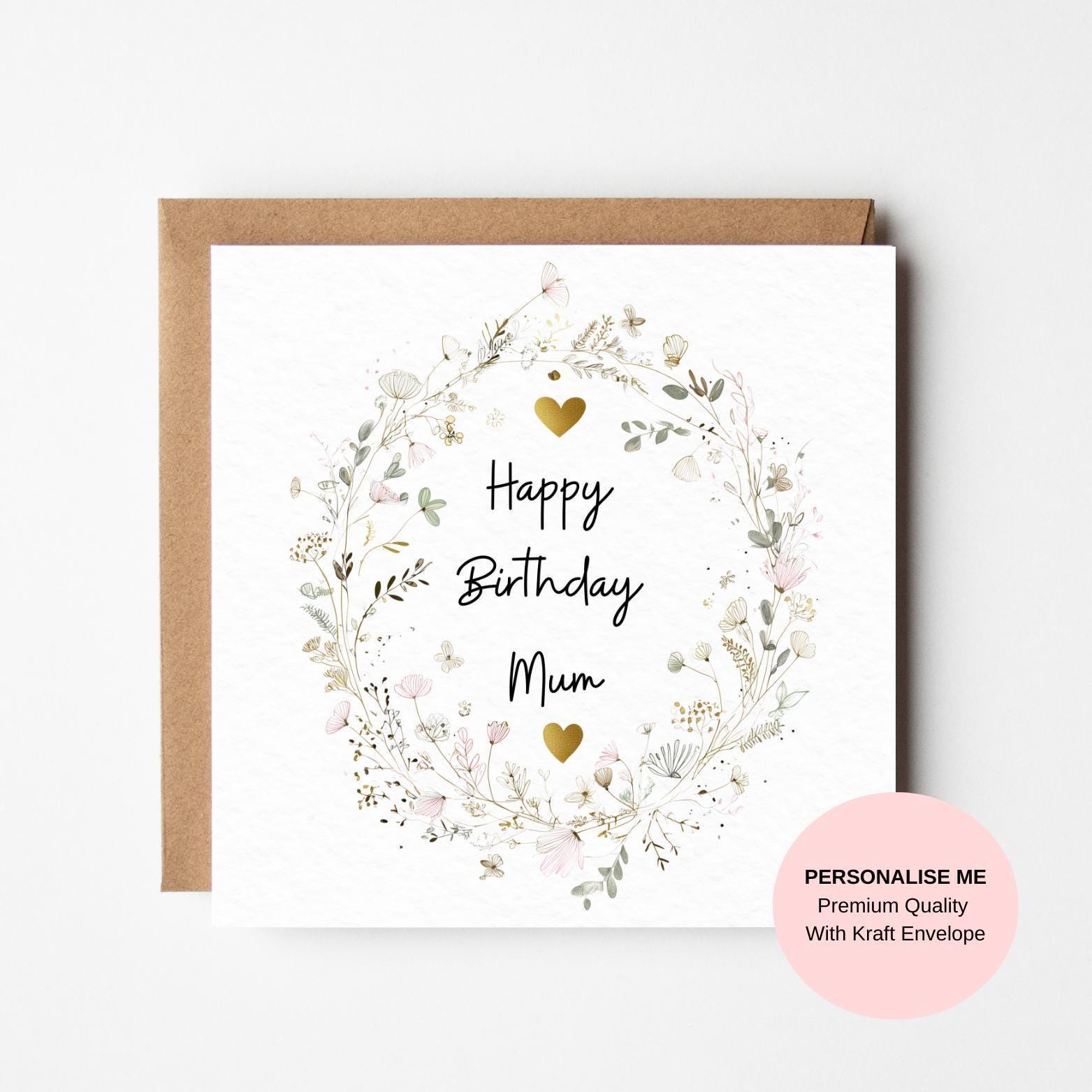 Floral Wreath Birthday Card for Mum – Pastel Nature Inspired Design