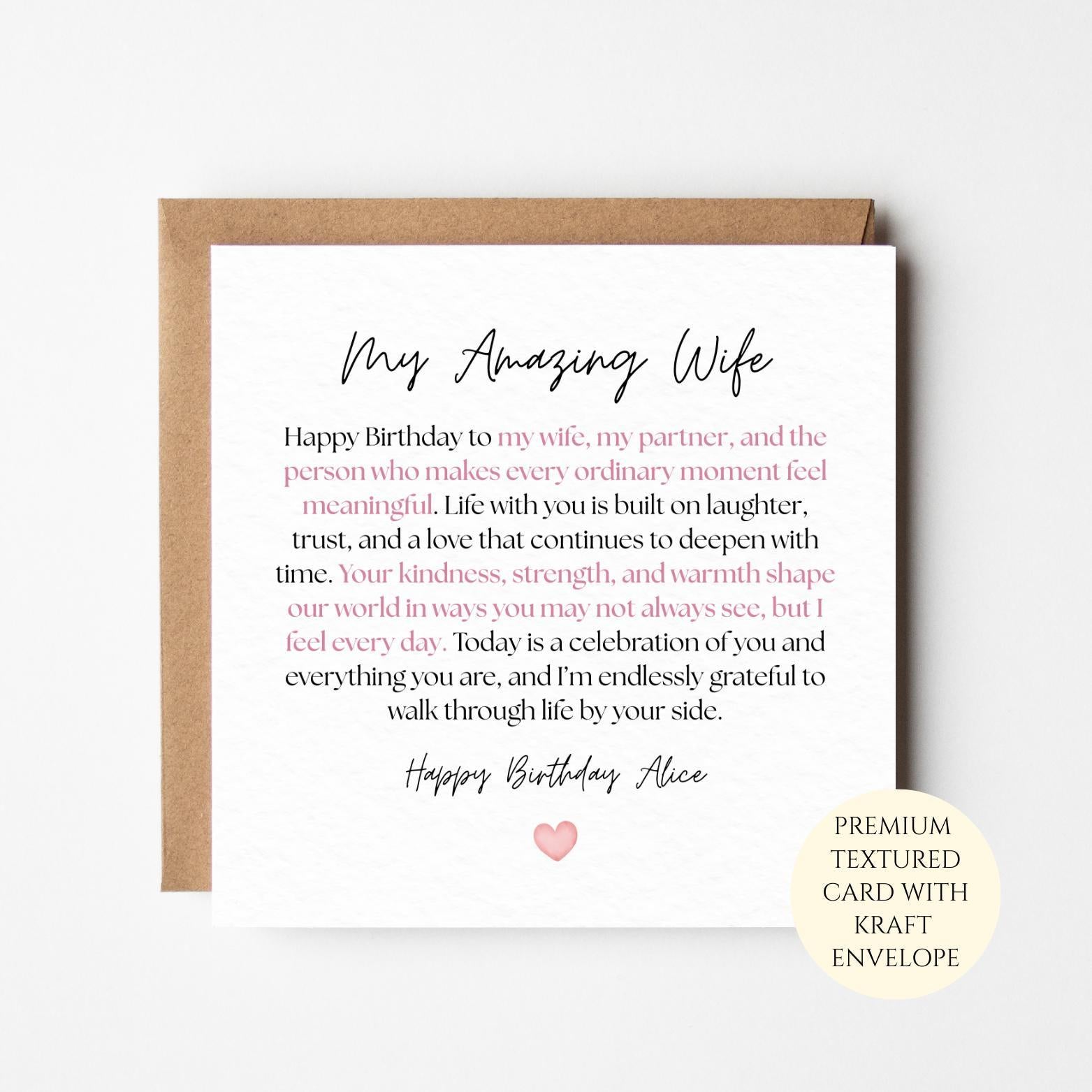 Wife Birthday Card – Heartfelt Love Message, Textured Card (150x150mm)