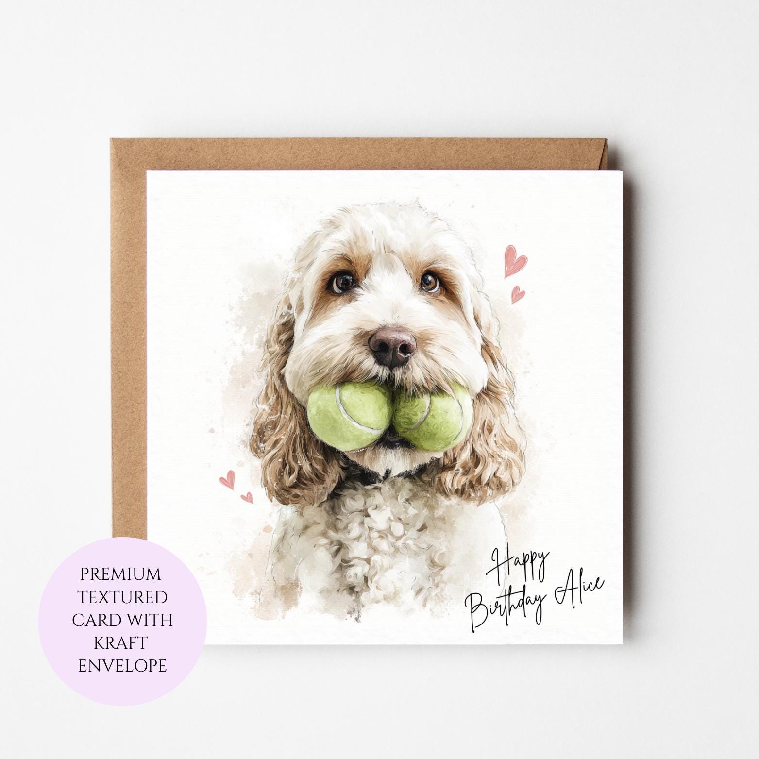 Cavapoo Birthday Card – Dog Lover, Textured Cardstock, Kraft Envelope