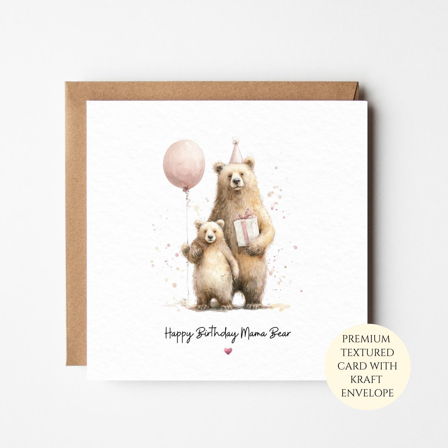 Birthday Card for Mum: Watercolour Mama and Baby Bear - Personalised