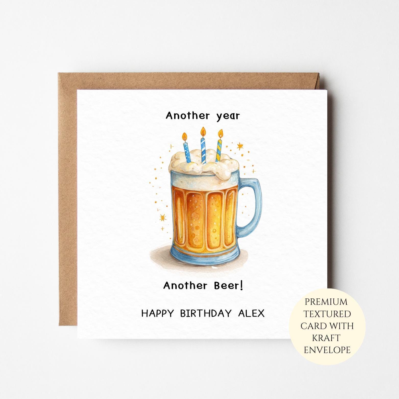 Funny Birthday Card: Watercolor Beer Mug, For Him Husband Dad (Cardstock)