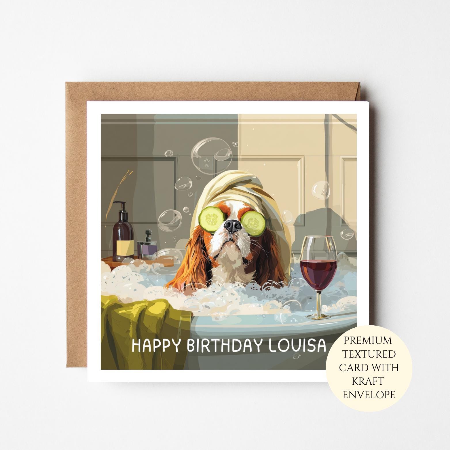 Funny Spa Dog Birthday Card, Wine Lover Gift for Friend (Personalised)