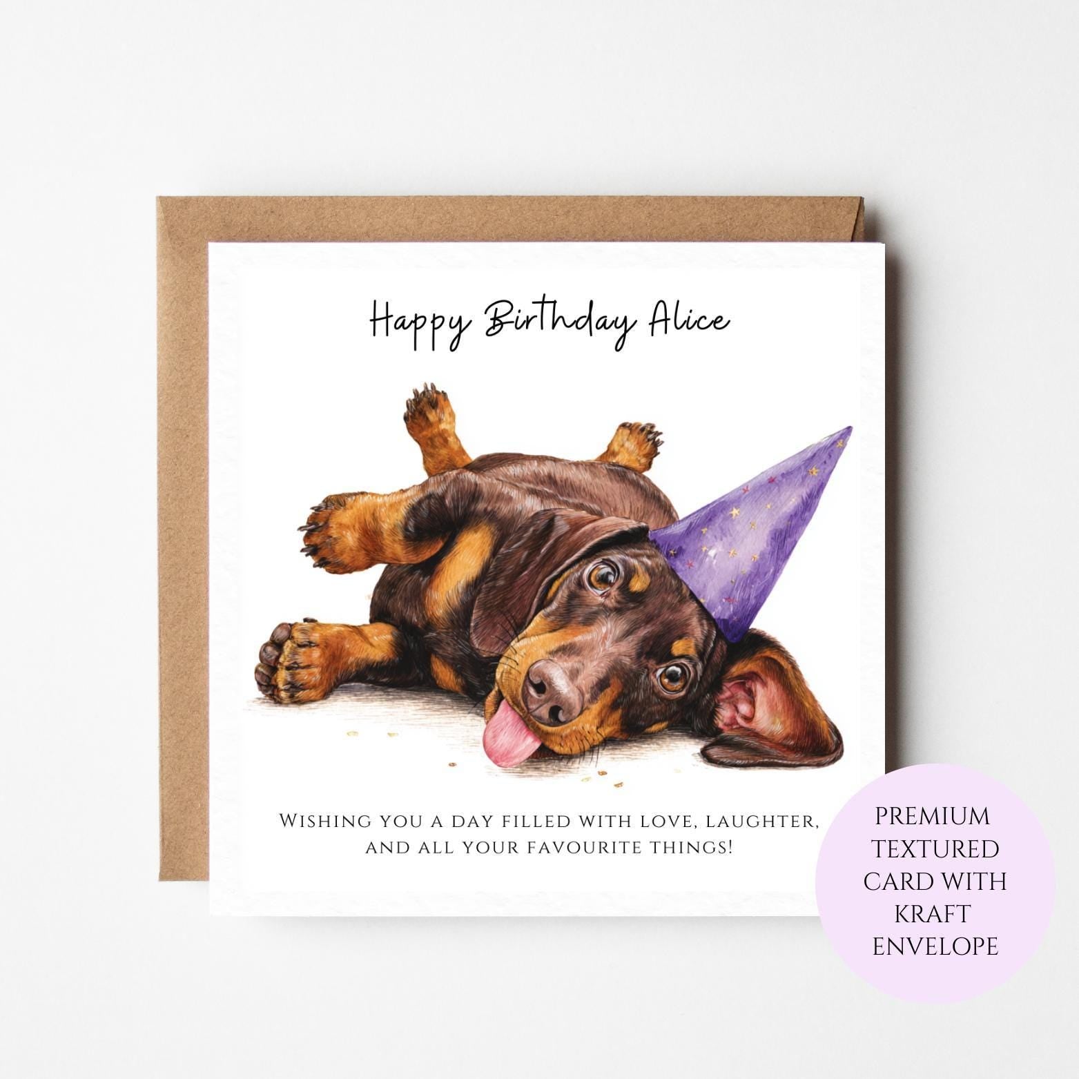 Personalised Dachshund Birthday Card: Textured Cardstock, Kraft Envelope