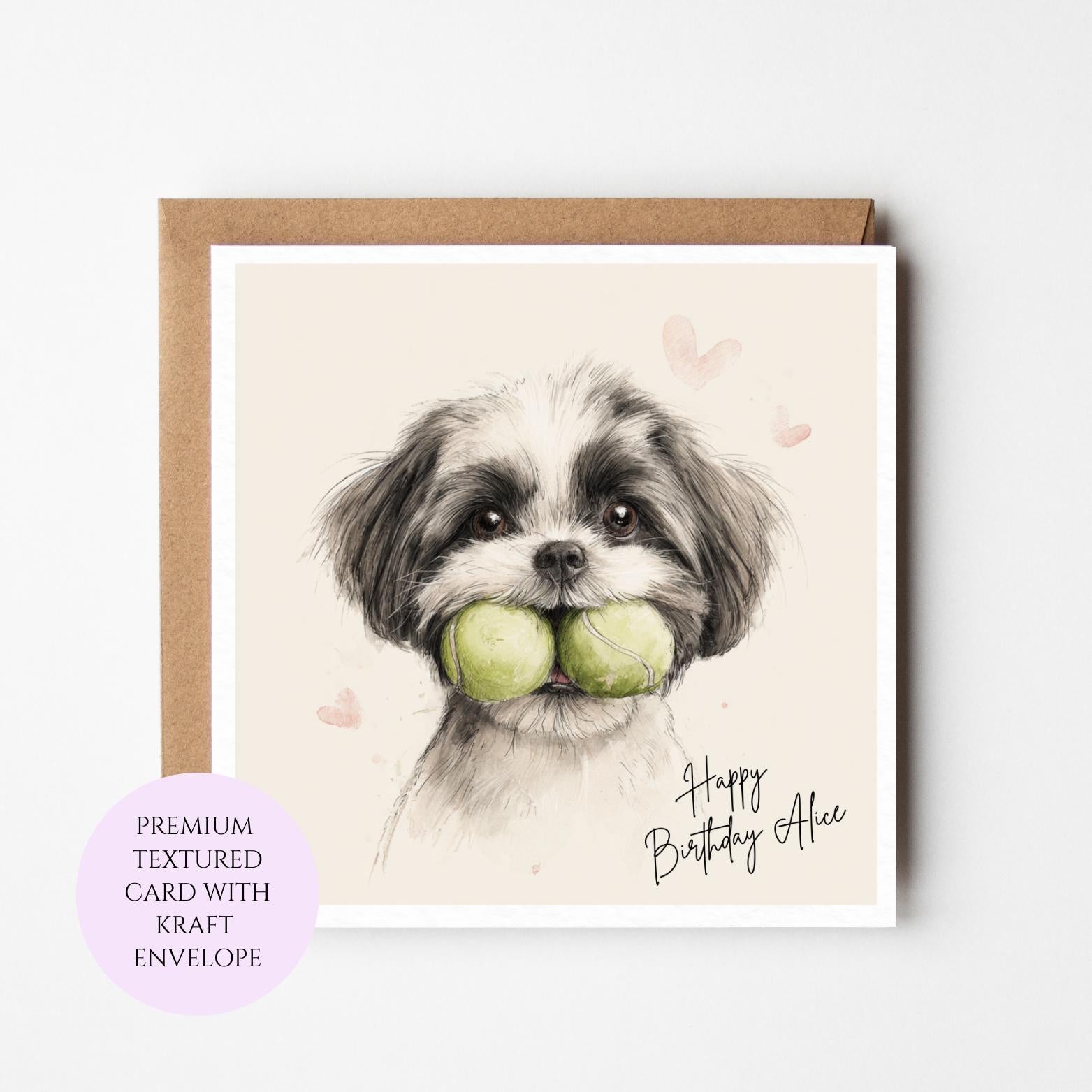Shih Tzu Birthday Card: Dog Lover Illustration, Textured Cardstock