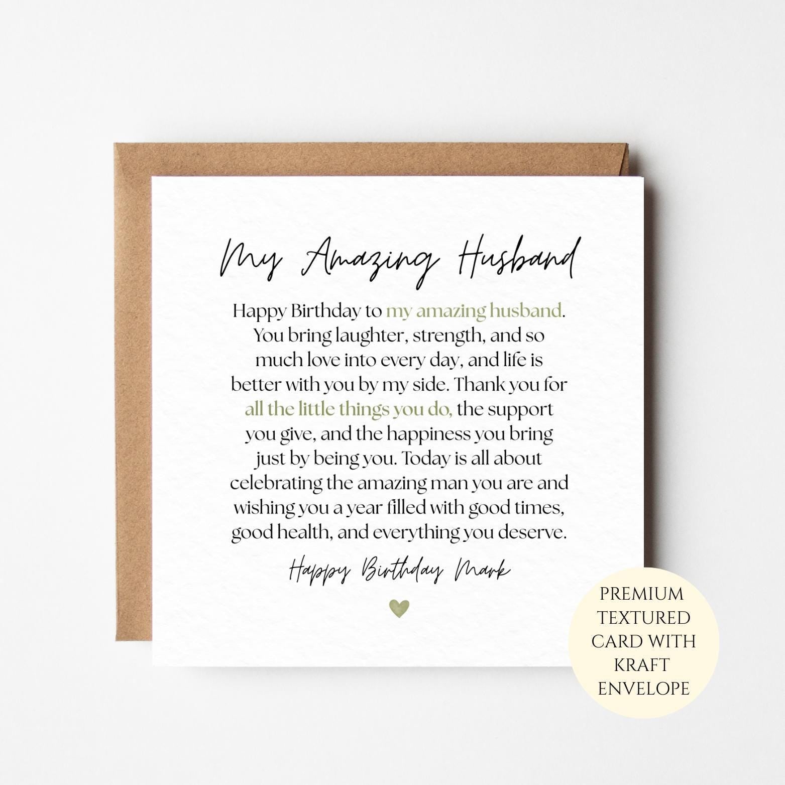 Husband Birthday Card - Loving, Meaningful Message with Personalisation