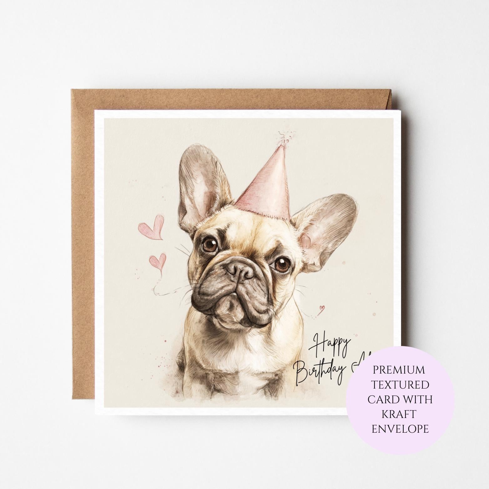 Personalised French Bulldog Birthday Card – Watercolor Frenchie Portrait, Dog Lover Gift
