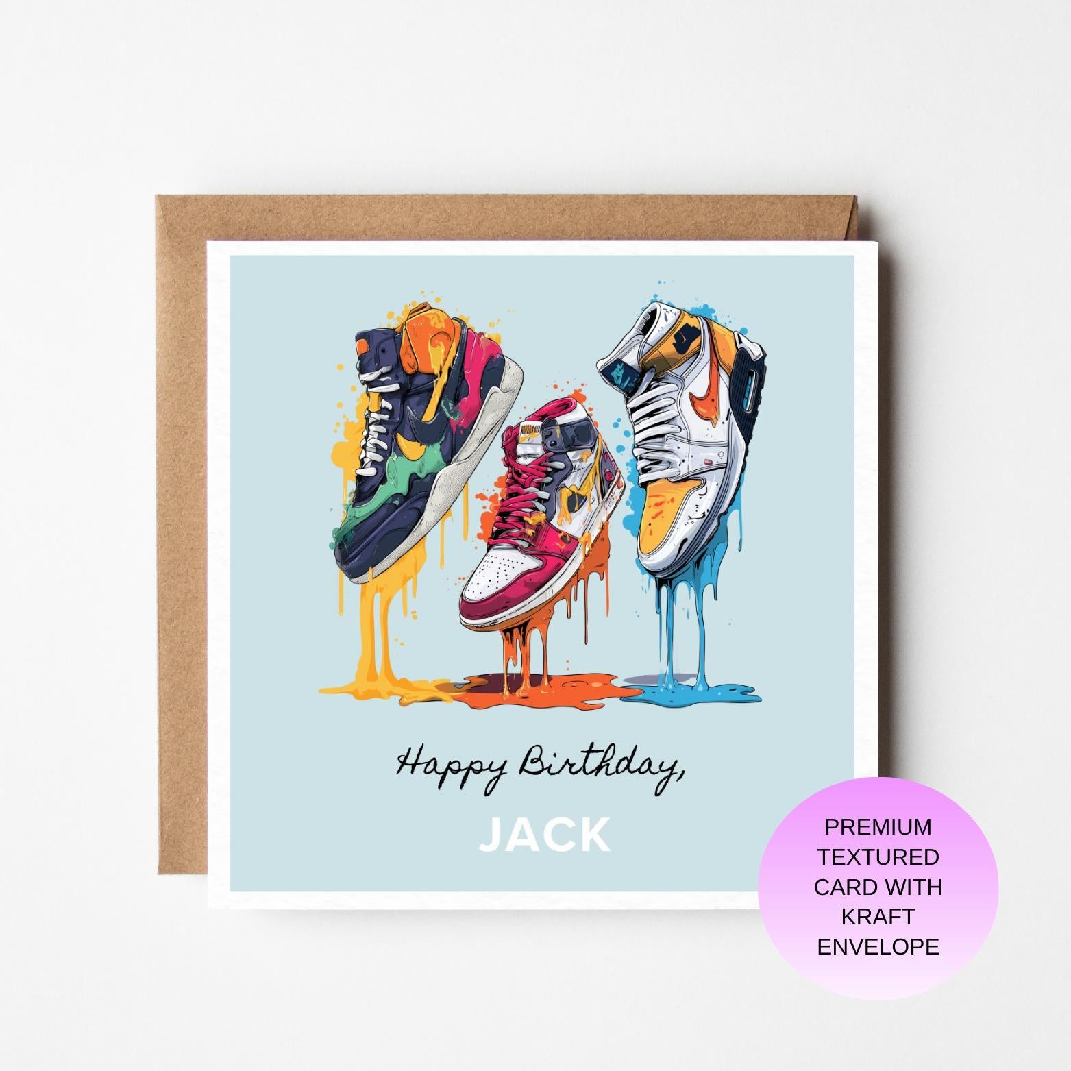 Trainer Birthday Card: Streetwear Drip Art - Colorful Sneaker Design