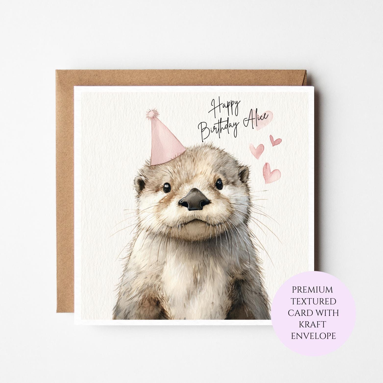 Personalised Otter Birthday Card – Watercolour Animal Lover Greeting for Her