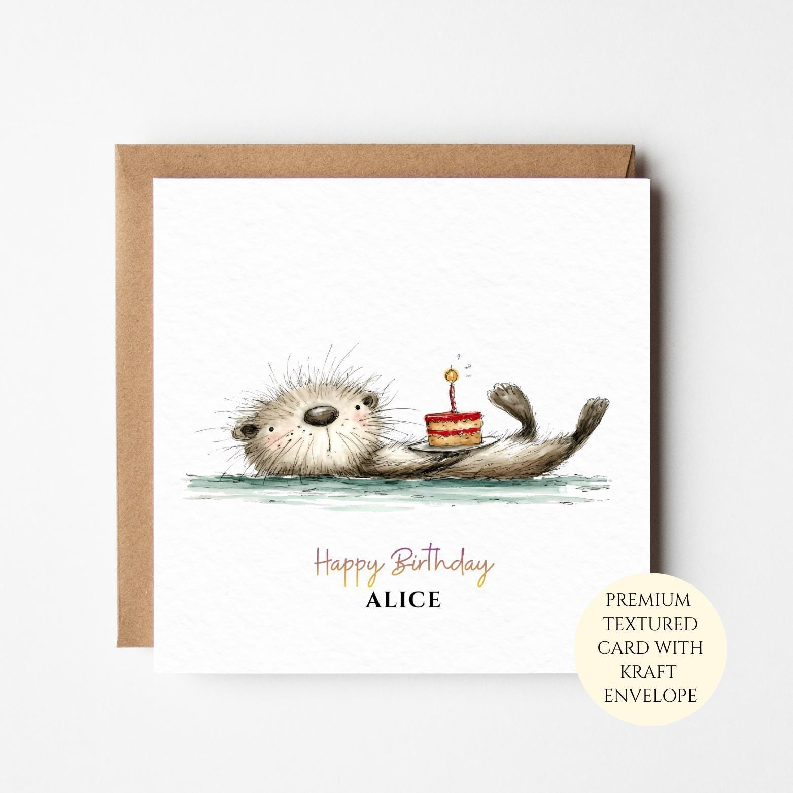 Personalised Funny Otter Floating Birthday Card for Him or Her – Animal Birthday Gift