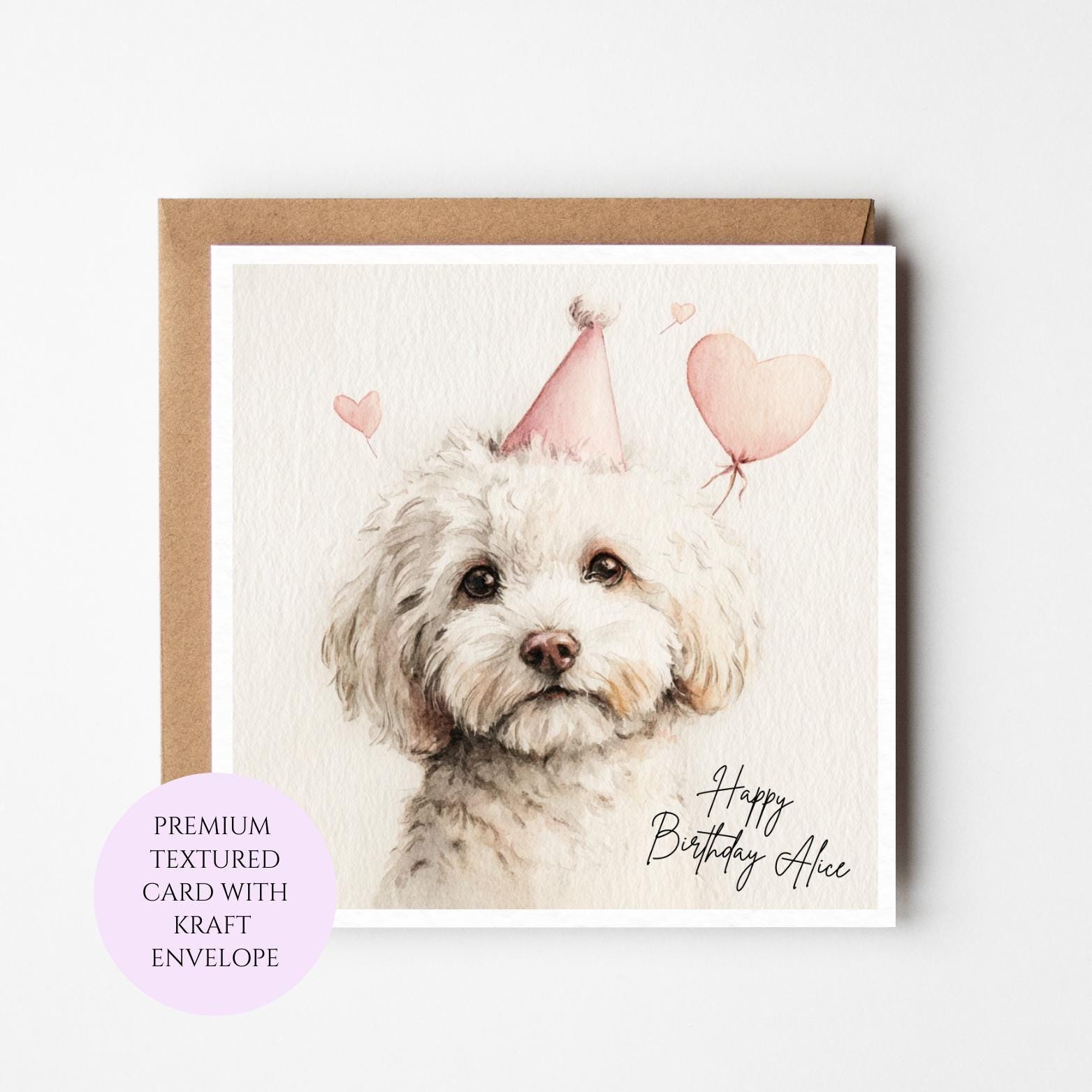 Personalised Bichon Frise Birthday Card – Watercolour Dog Illustration, Sister Friend Mum Gift