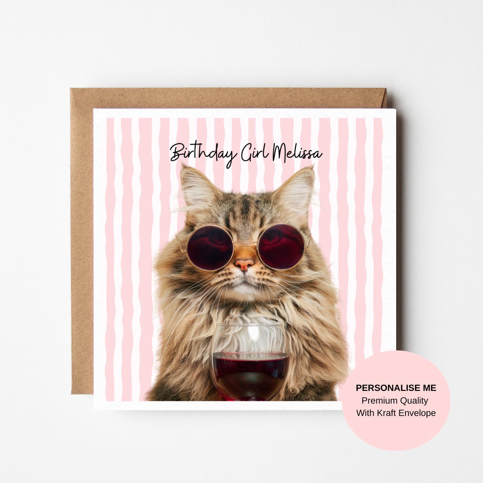 Cat Birthday Card: Playful Design for Friends (Customizable Message)