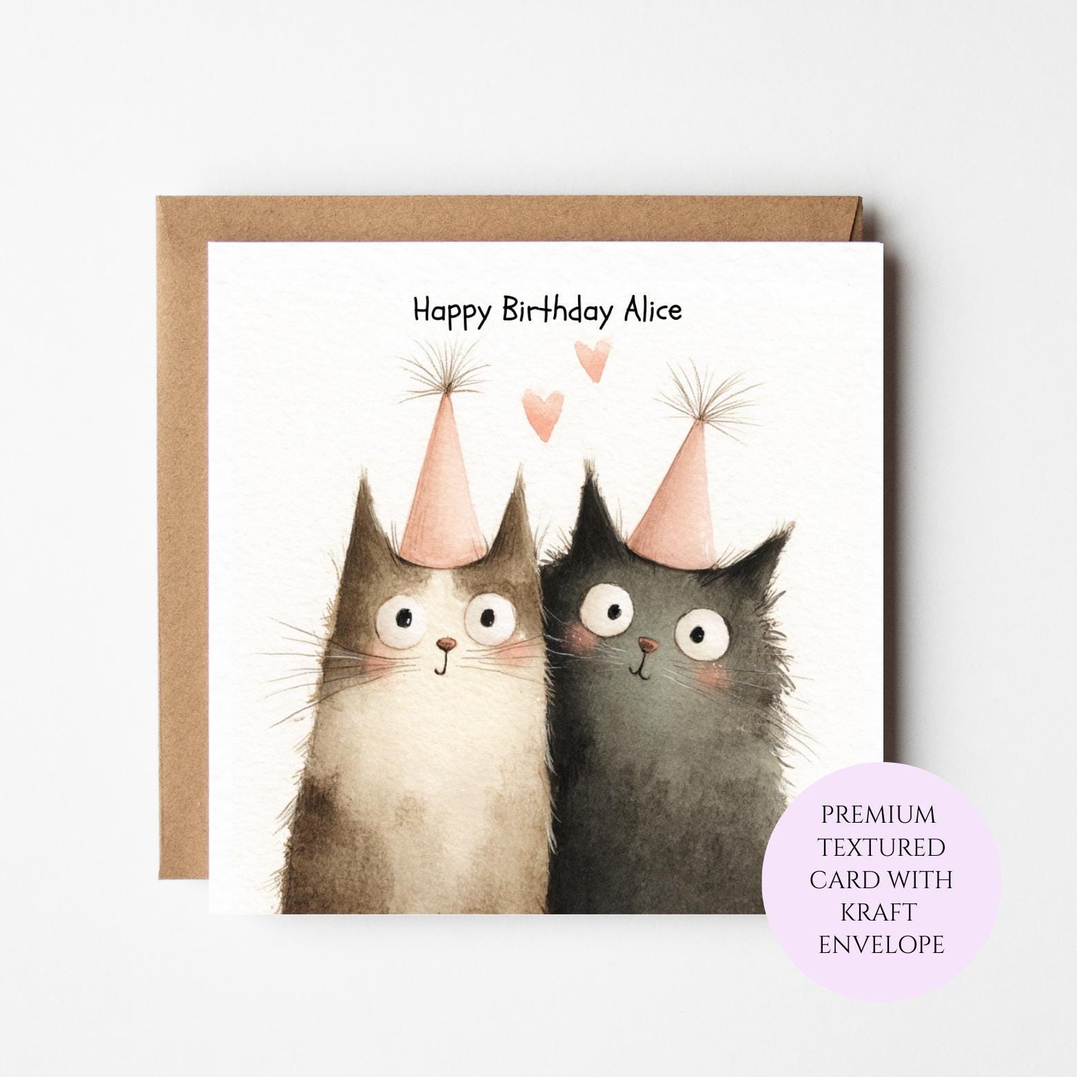 Cat Couple Birthday Card: Whimsical Feline Illustration, Cat Lover Greeting