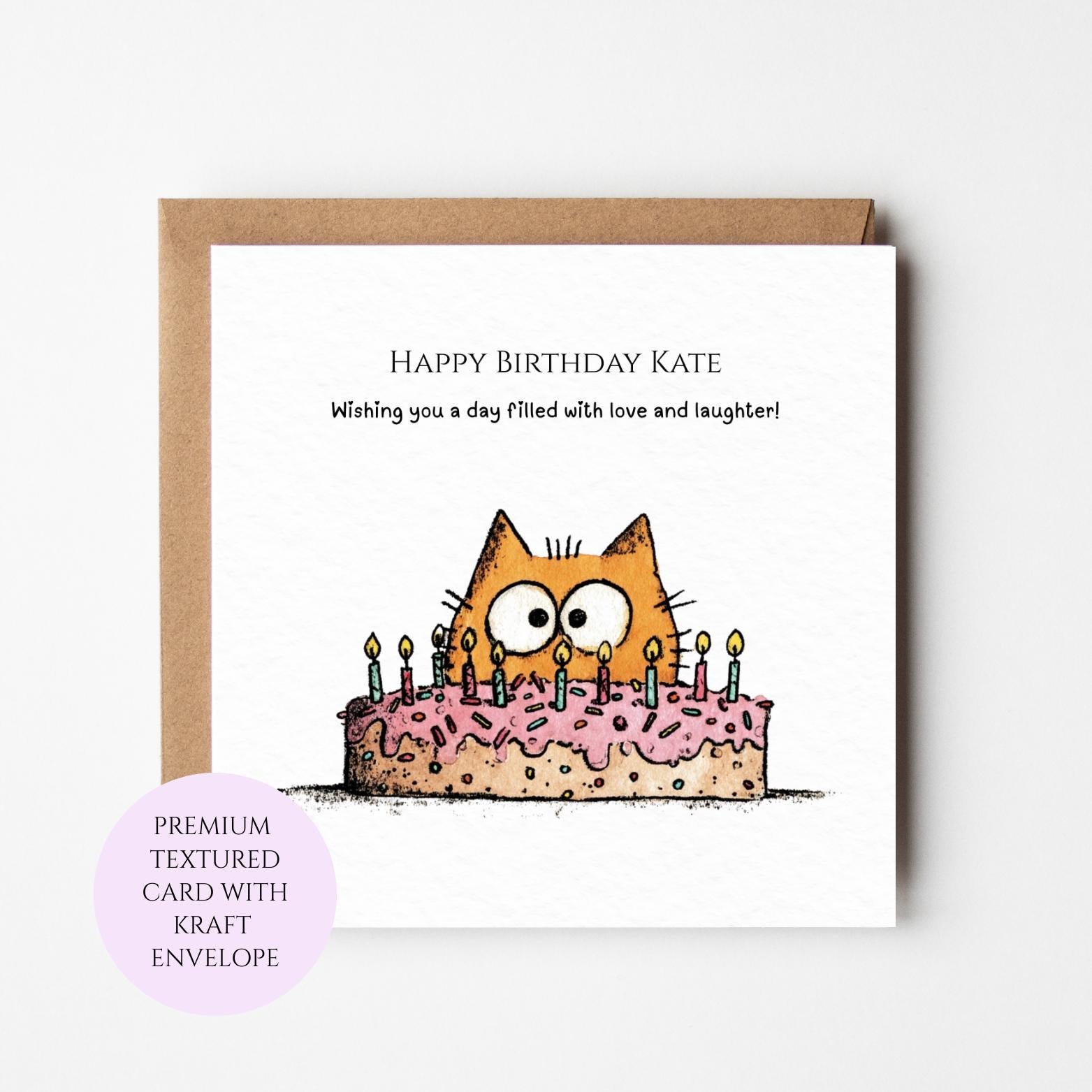 Funny Cat Birthday Card: Whimsical Cake Illustration for Cat Lovers