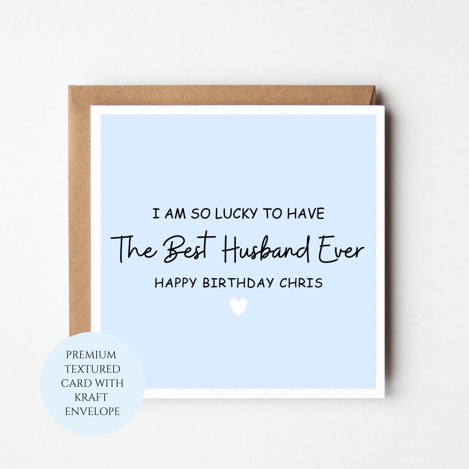 Personalised Husband Birthday Card, Romantic Keepsake, Textured Card Kraft Envelope