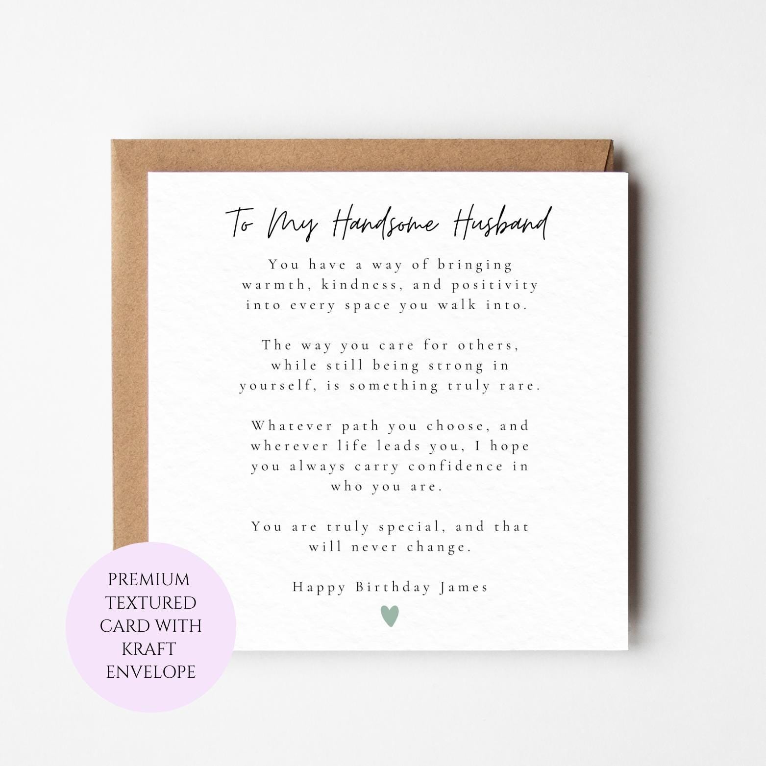 Handsome Husband Birthday Card, Heartfelt Message, Textured Card (Kraft Envelope)