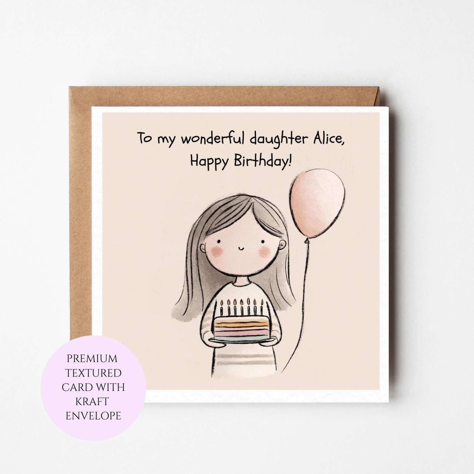 Daughter Birthday Card, Sweet Message, Textured Card (Kraft Envelope)