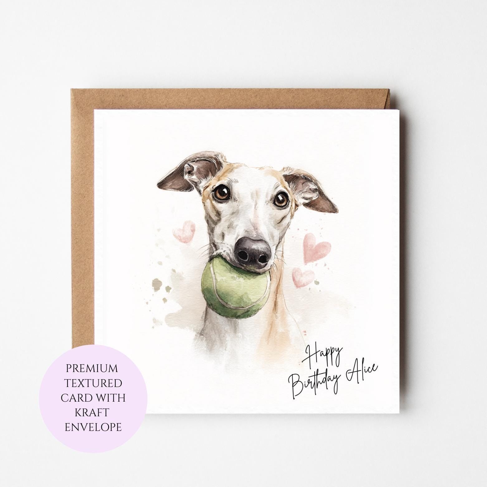 Whippet Birthday Card: Dog Lover Watercolor Art, Textured Cardstock