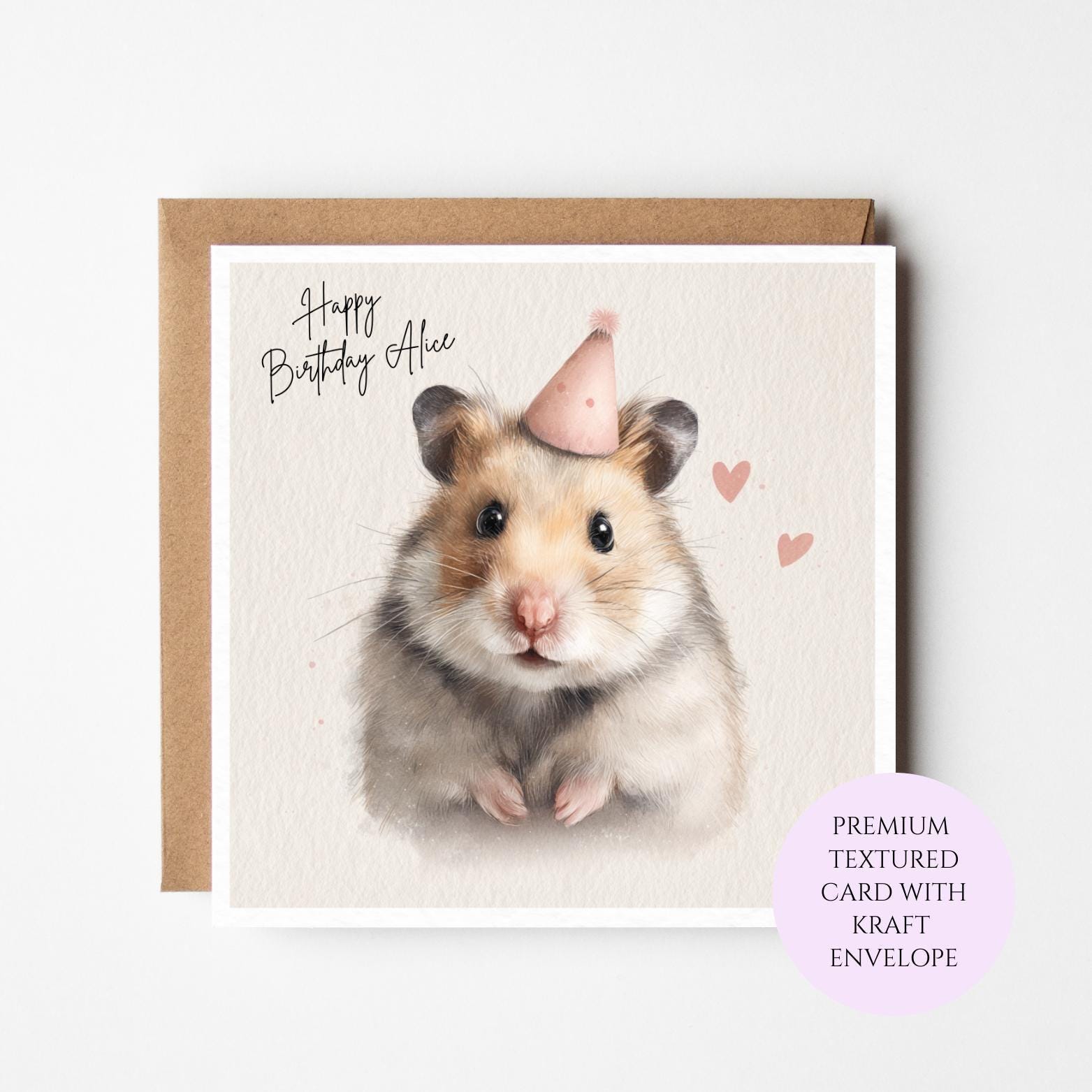 Personalised Hamster Birthday Card – Watercolour Small Pet Illustration, Sister Friend Mum Daughter