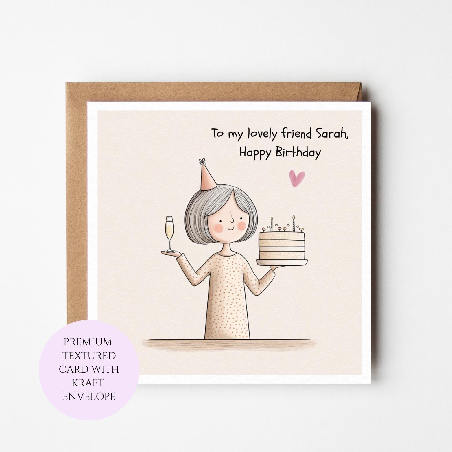 Elegant Birthday Card for Special Friend, Textured Card with Kraft Envelope