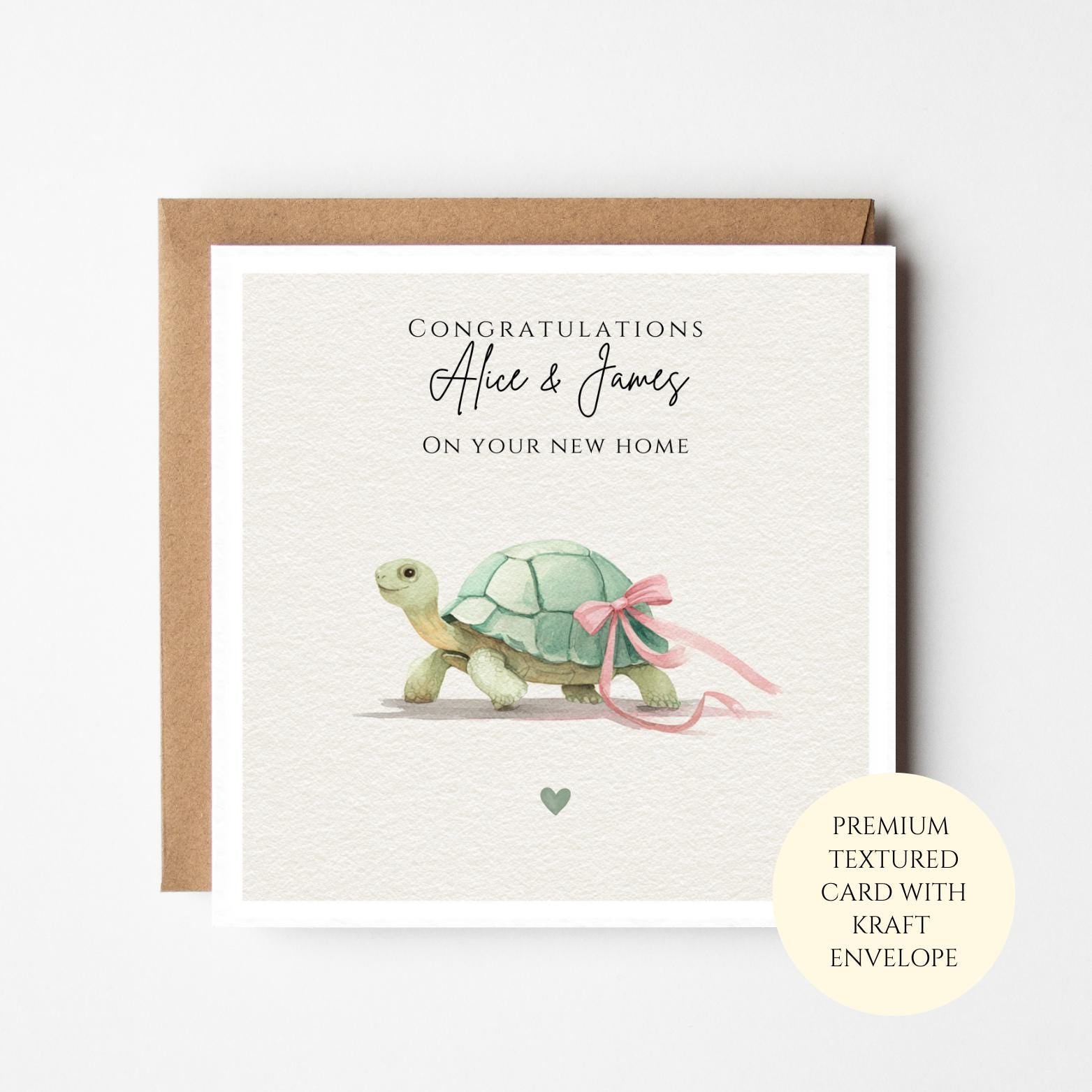 New Home Card – Turtle Congratulations, House Keepsake, Textured Card